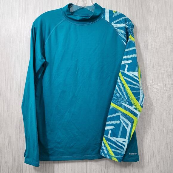 Reebok mock turtleneck long sleeve compression top teal with abstract sleeve XL - Picture 6 of 9